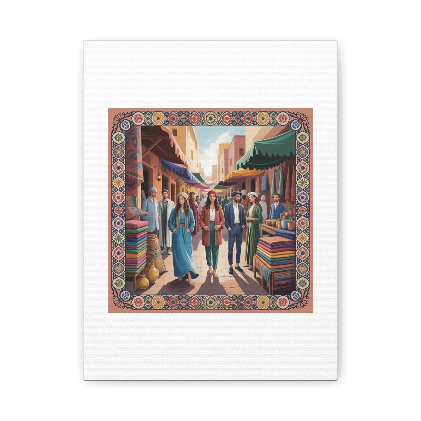 Colorful Market Scene Canvas Wall Art