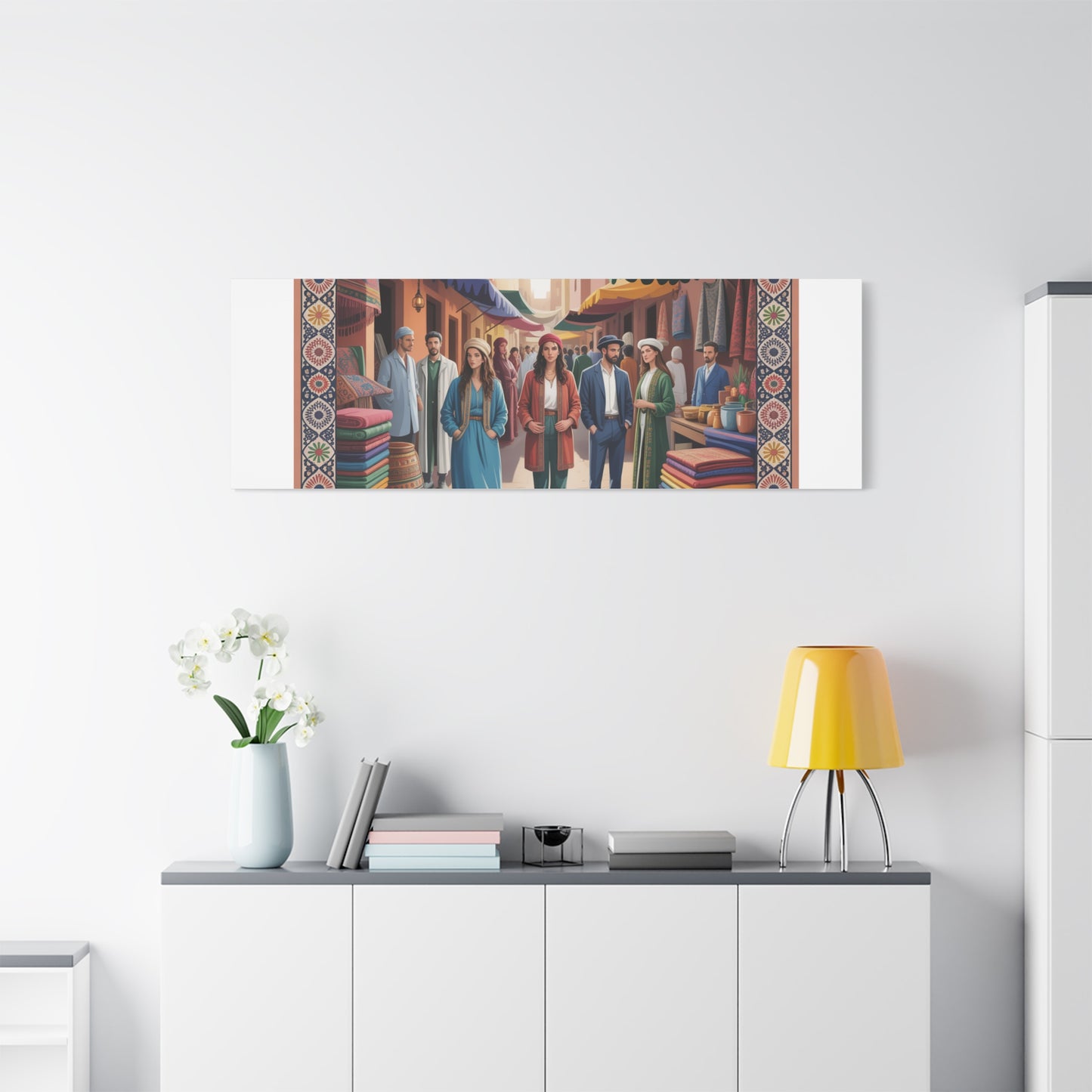 Colorful Market Scene Canvas Wall Art