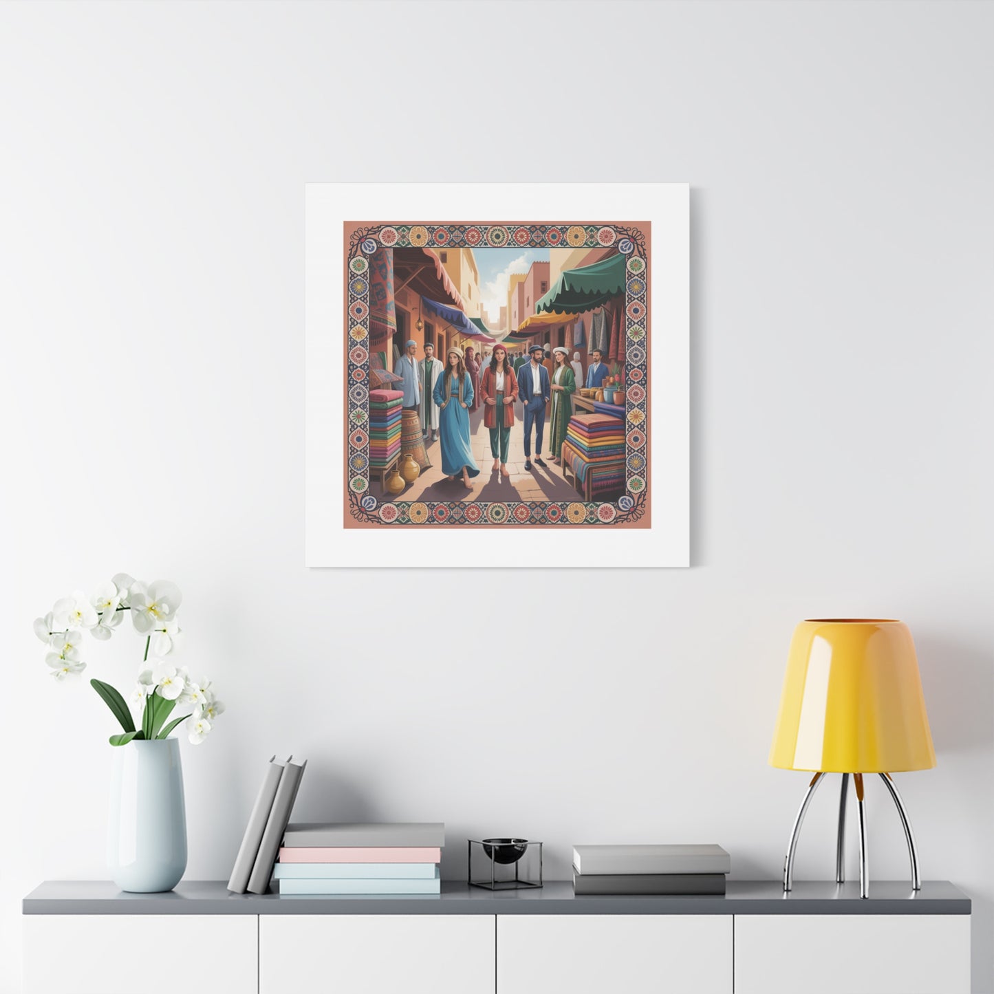 Colorful Market Scene Canvas Wall Art