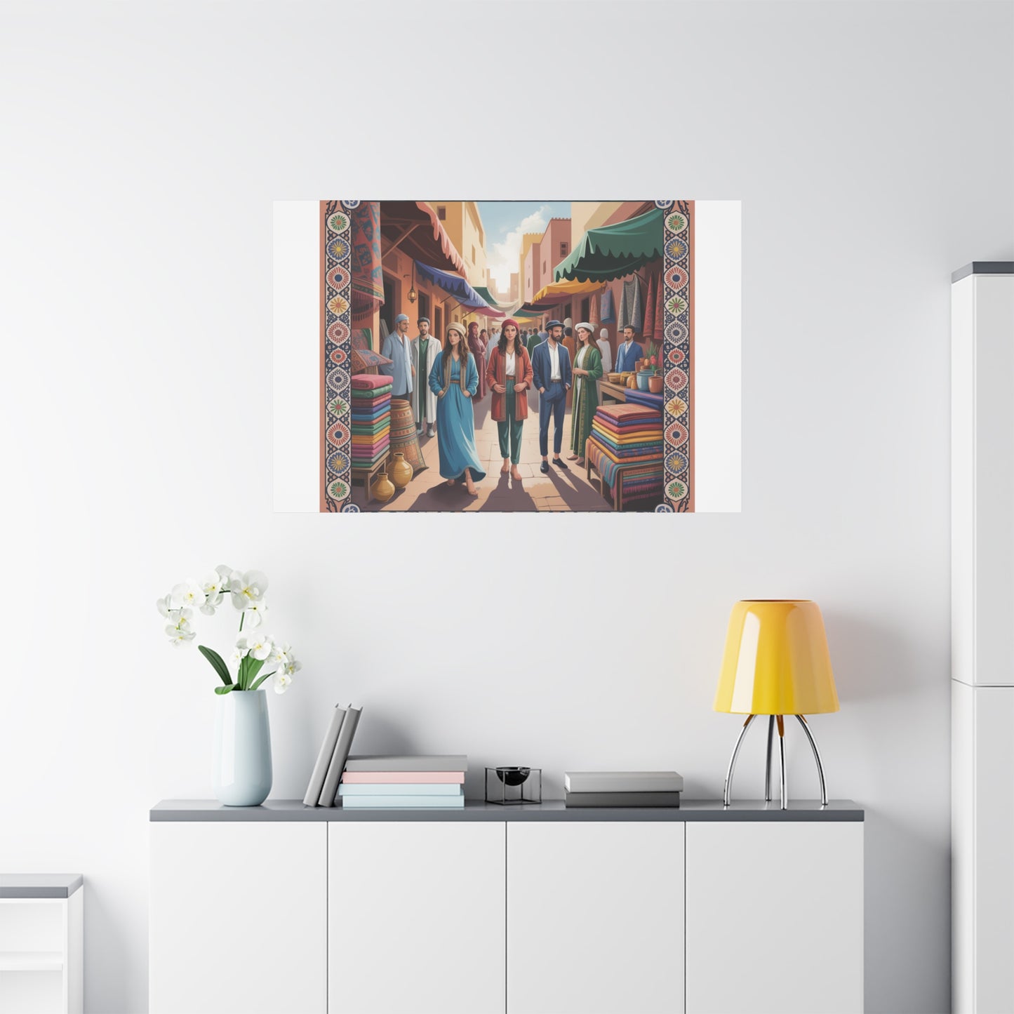 Colorful Market Scene Canvas Wall Art