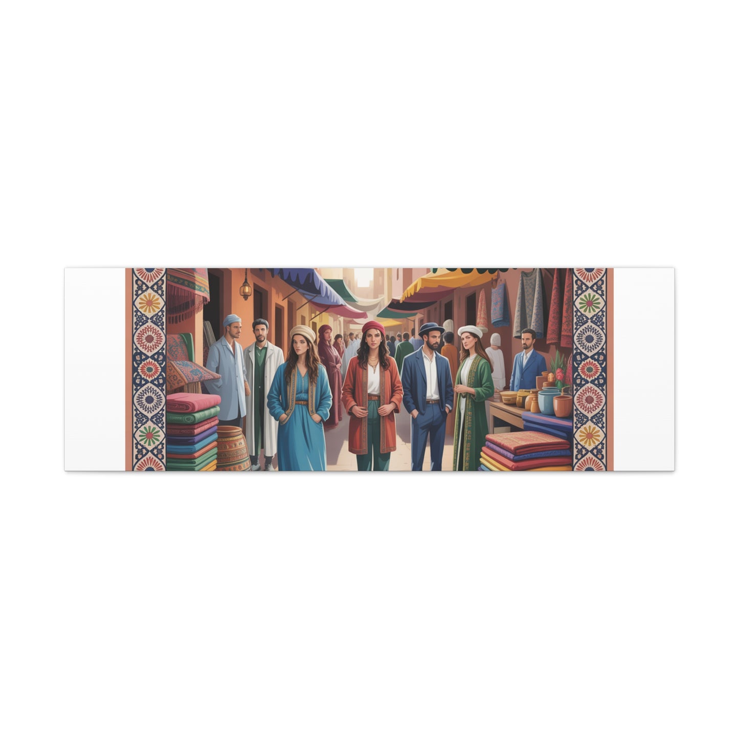 Colorful Market Scene Canvas Wall Art