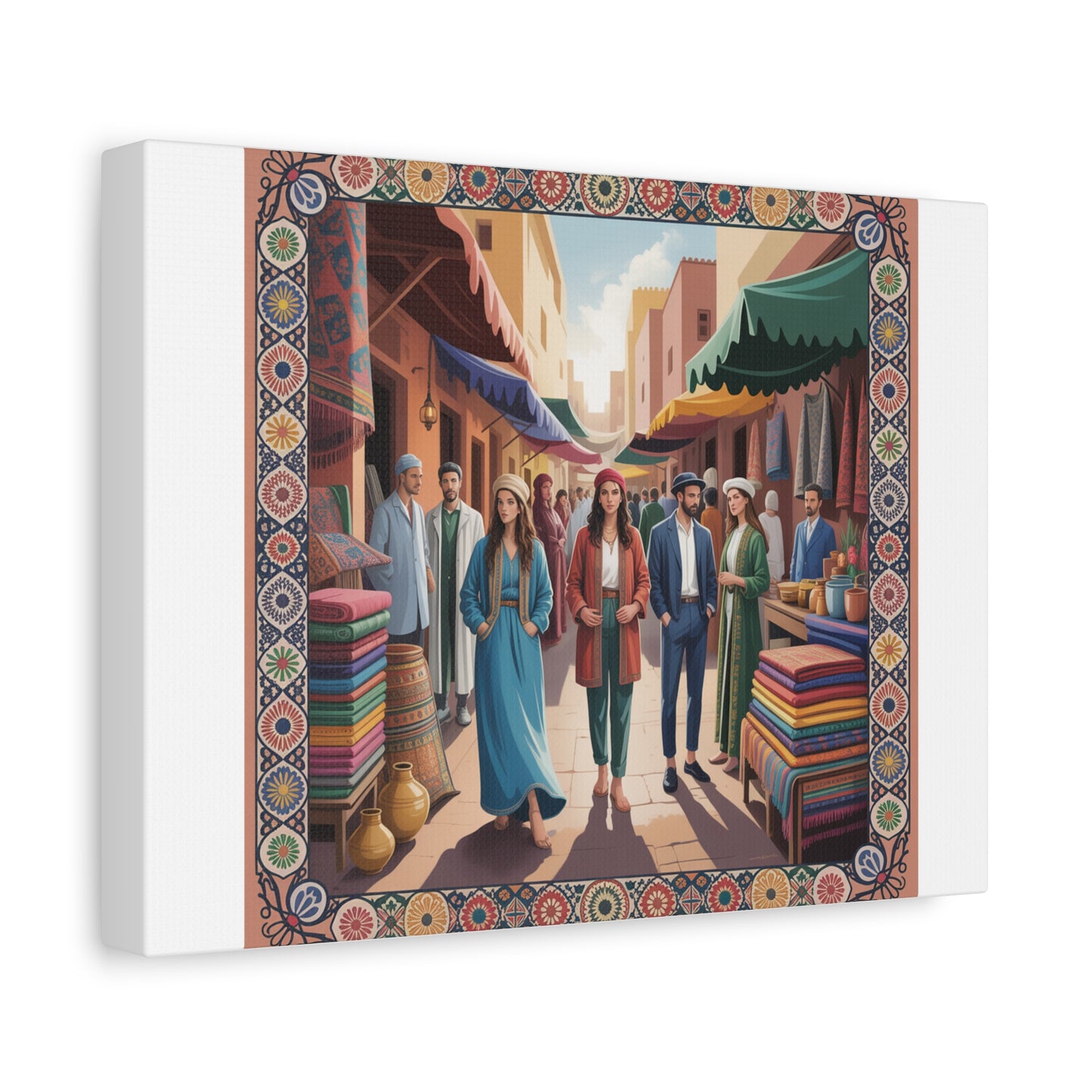 Colorful Market Scene Canvas Wall Art