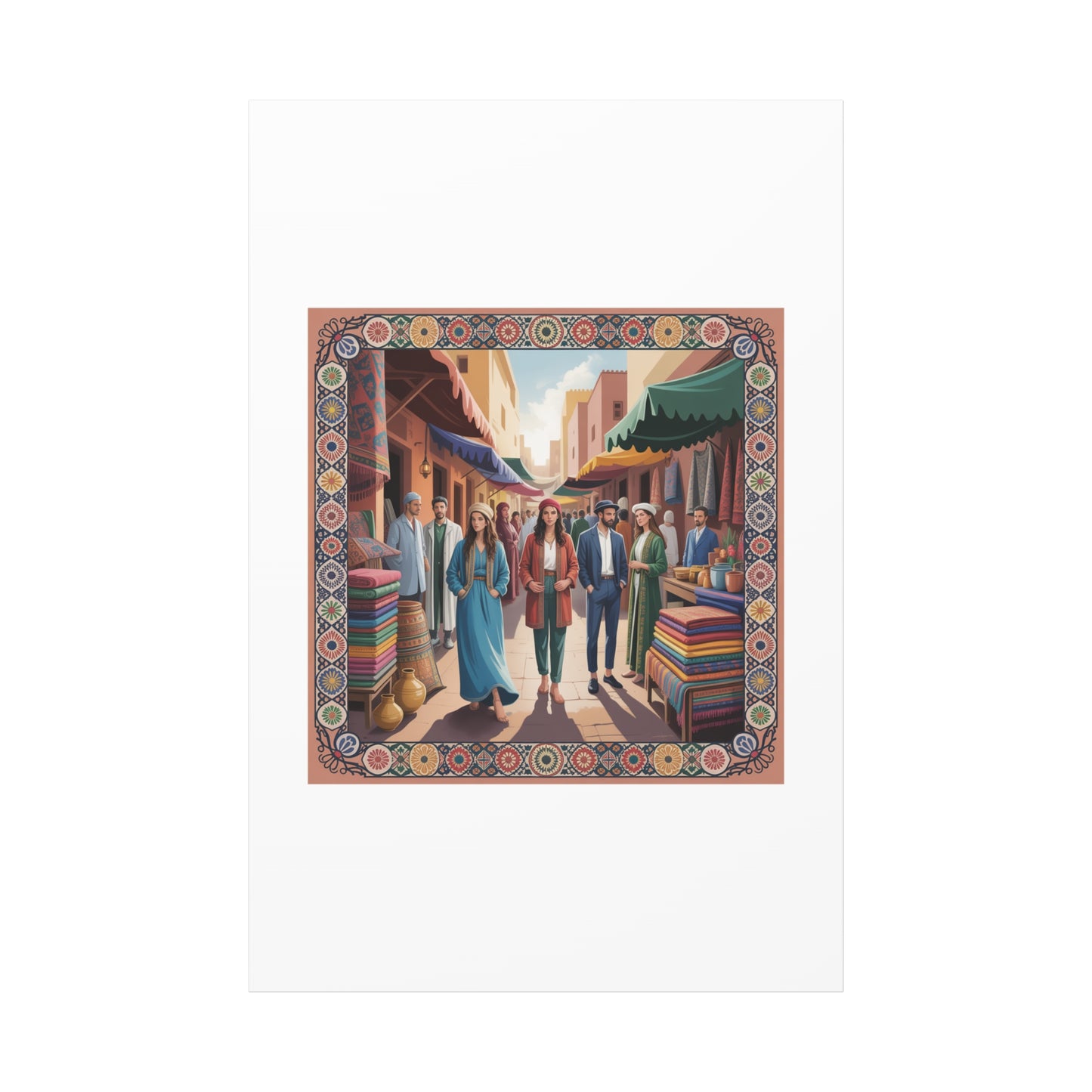 Colorful Market Scene Canvas Wall Art
