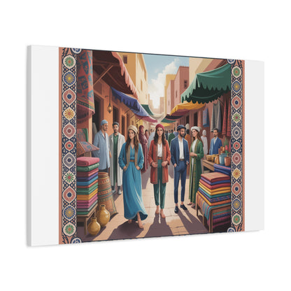 Colorful Market Scene Canvas Wall Art