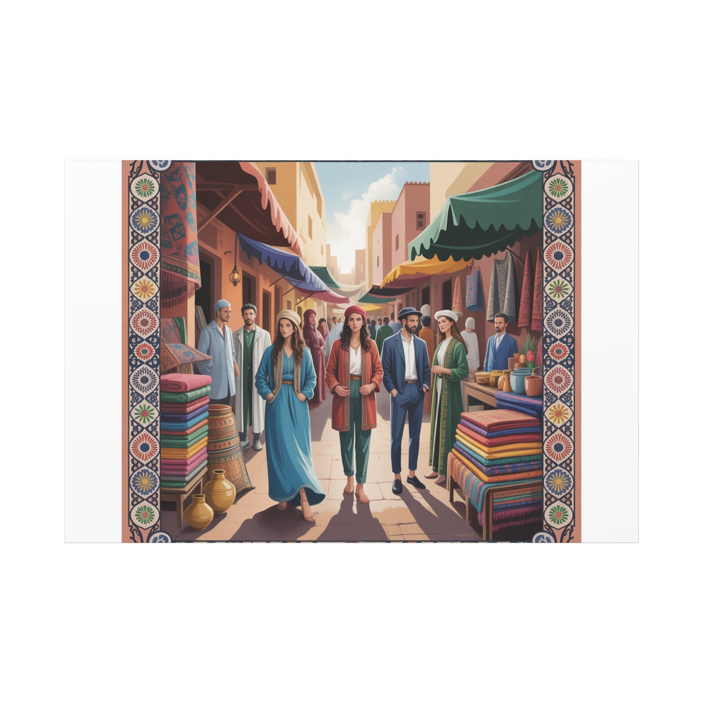 Colorful Market Scene Canvas Wall Art