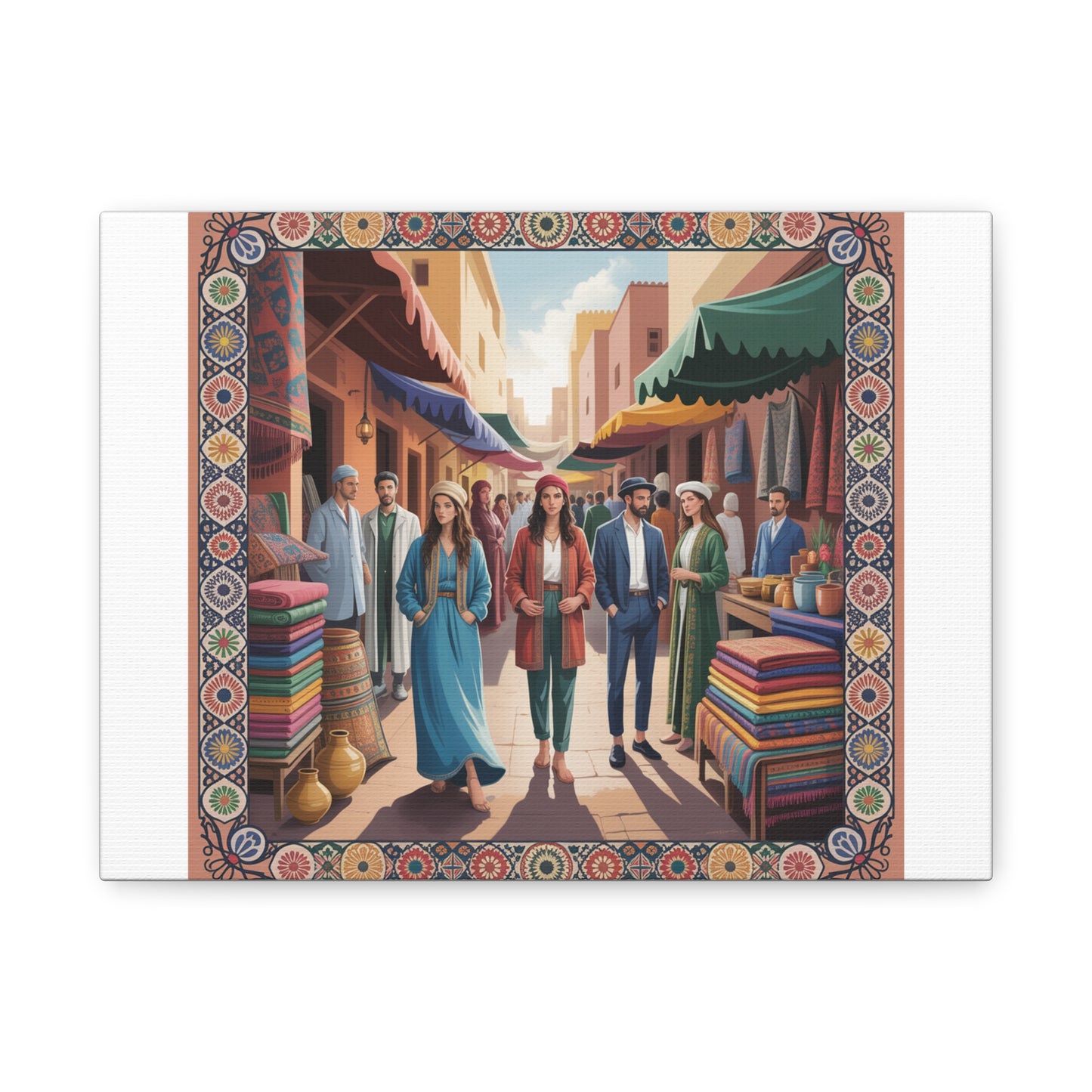 Colorful Market Scene Canvas Wall Art
