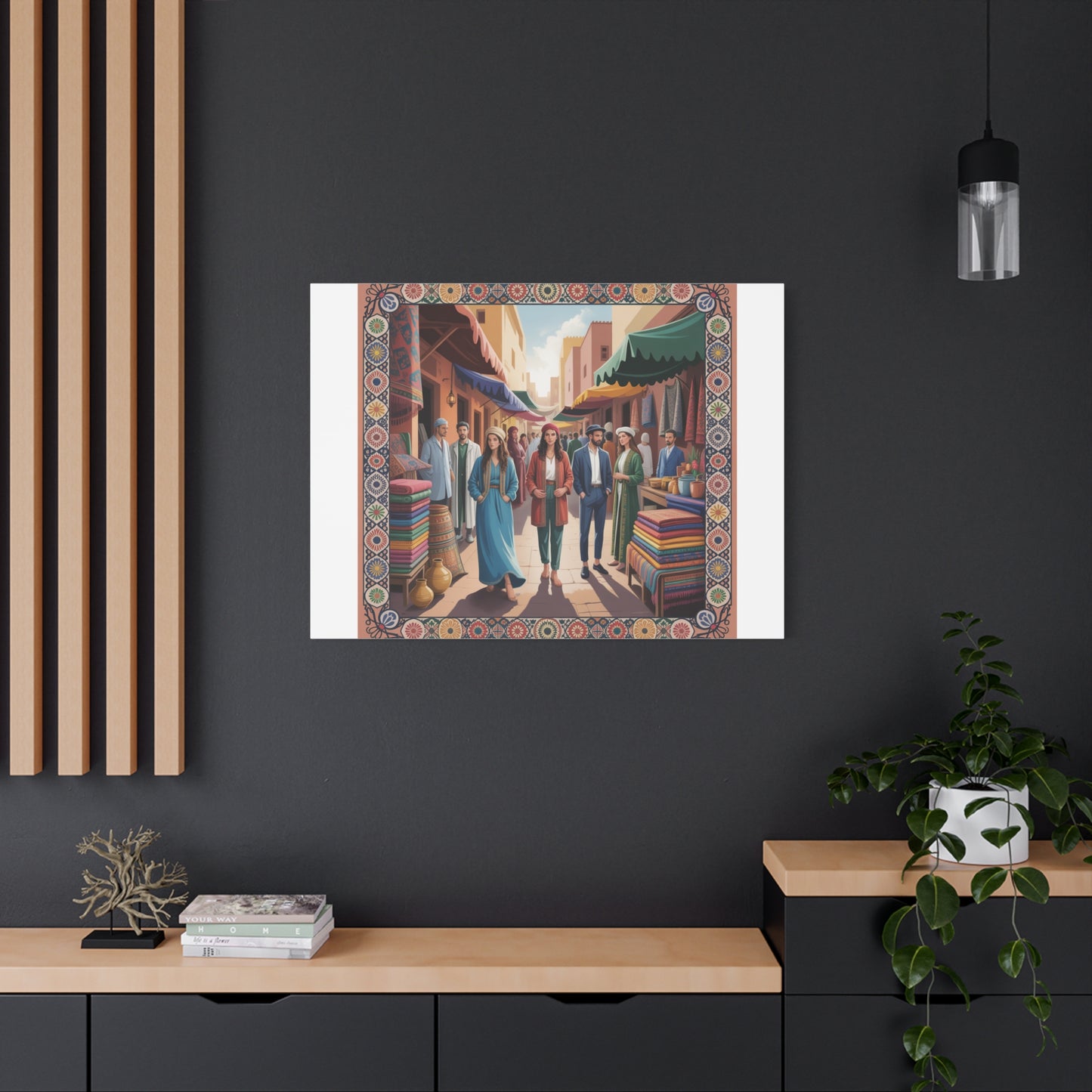 Colorful Market Scene Canvas Wall Art