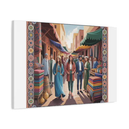 Colorful Market Scene Canvas Wall Art