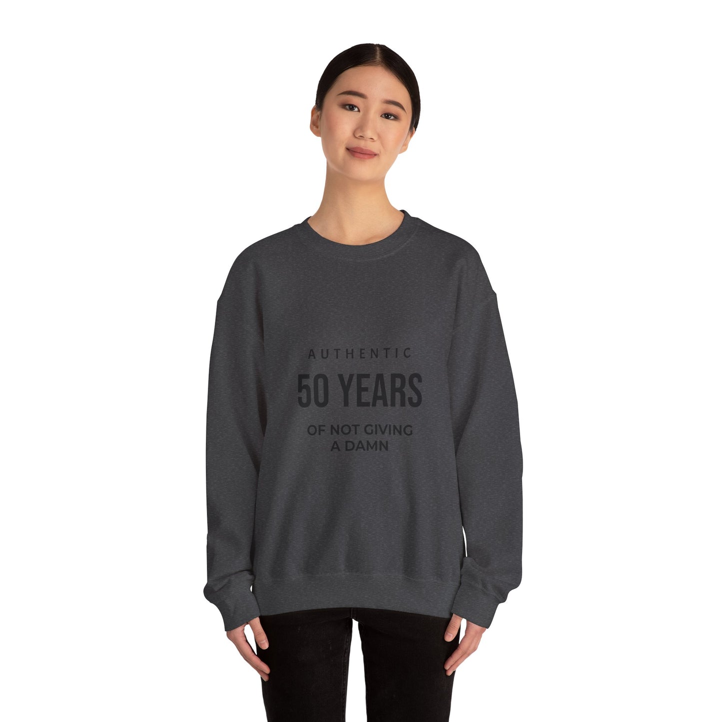 Crewneck Sweatshirt – "Authentic 50 Years of Not Giving a Damn" Retro Birthday Crew