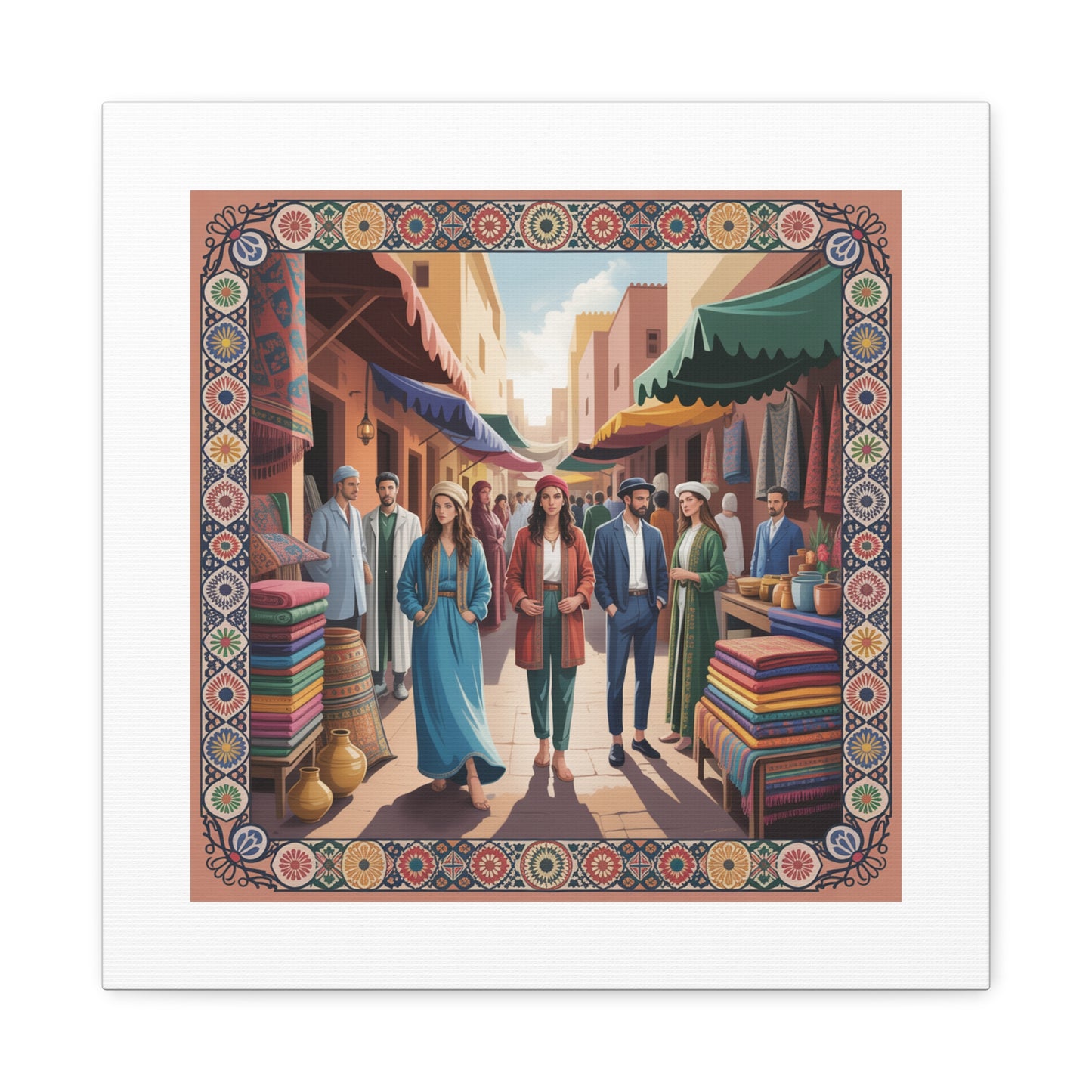 Colorful Market Scene Canvas Wall Art