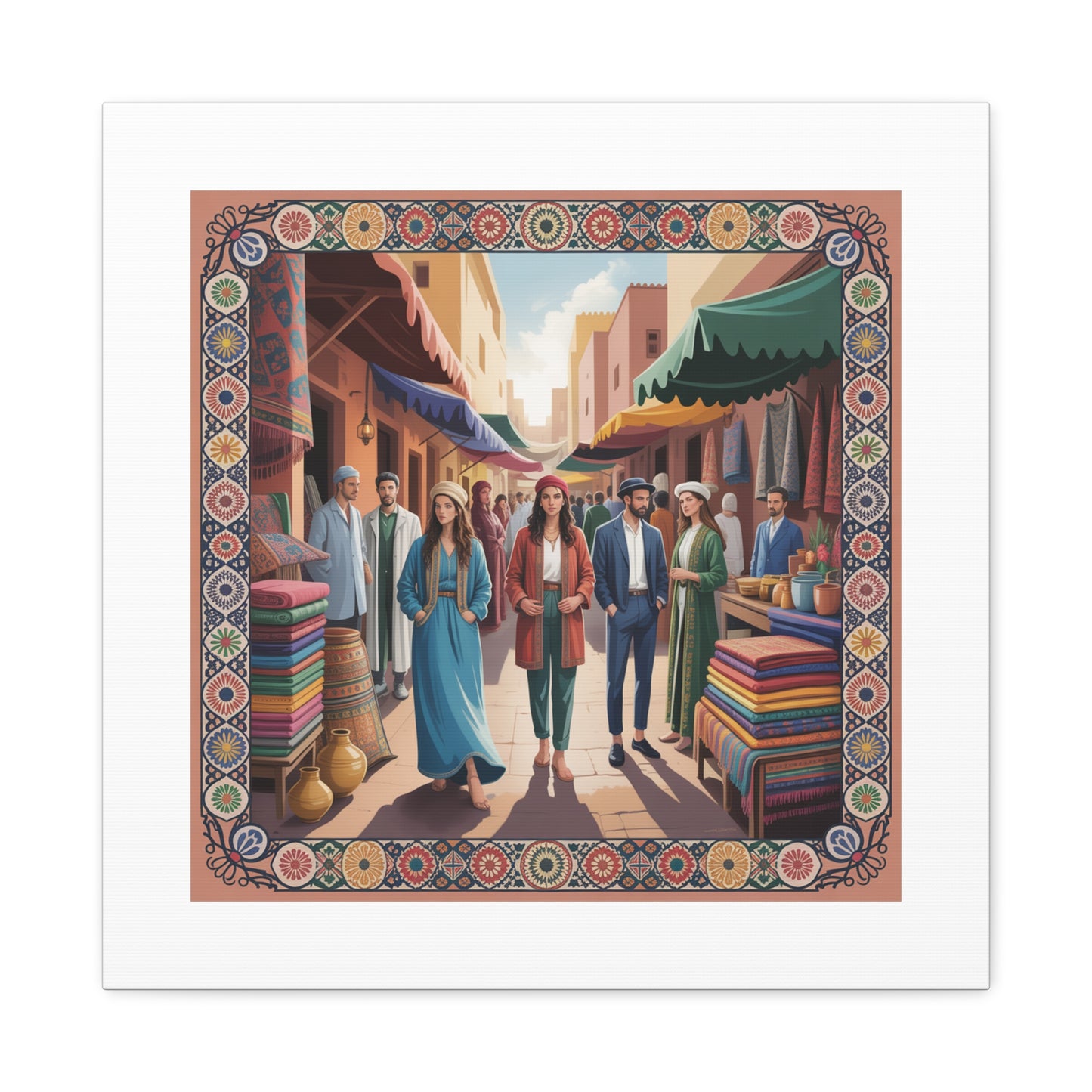 Colorful Market Scene Canvas Wall Art