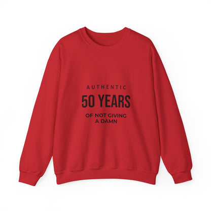 Crewneck Sweatshirt – "Authentic 50 Years of Not Giving a Damn" Retro Birthday Crew