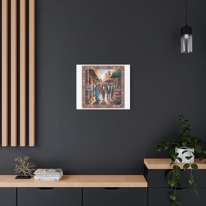 Colorful Market Scene Canvas Wall Art
