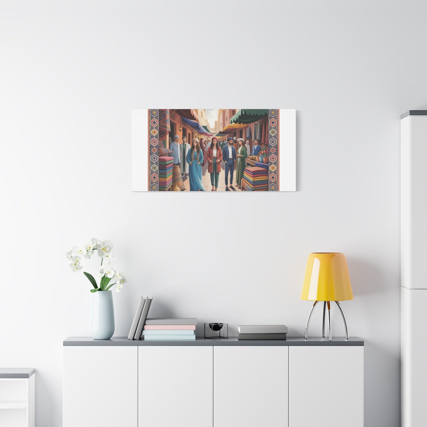 Colorful Market Scene Canvas Wall Art