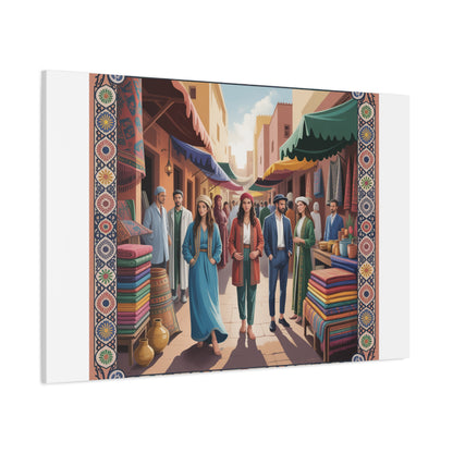 Colorful Market Scene Canvas Wall Art