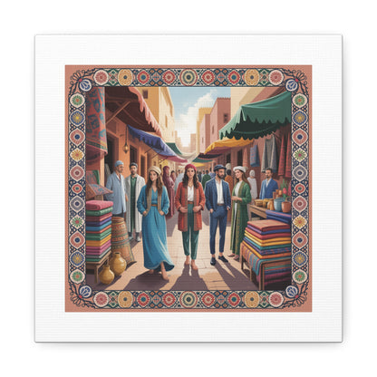 Colorful Market Scene Canvas Wall Art