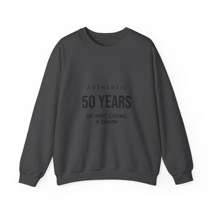 Crewneck Sweatshirt – "Authentic 50 Years of Not Giving a Damn" Retro Birthday Crew
