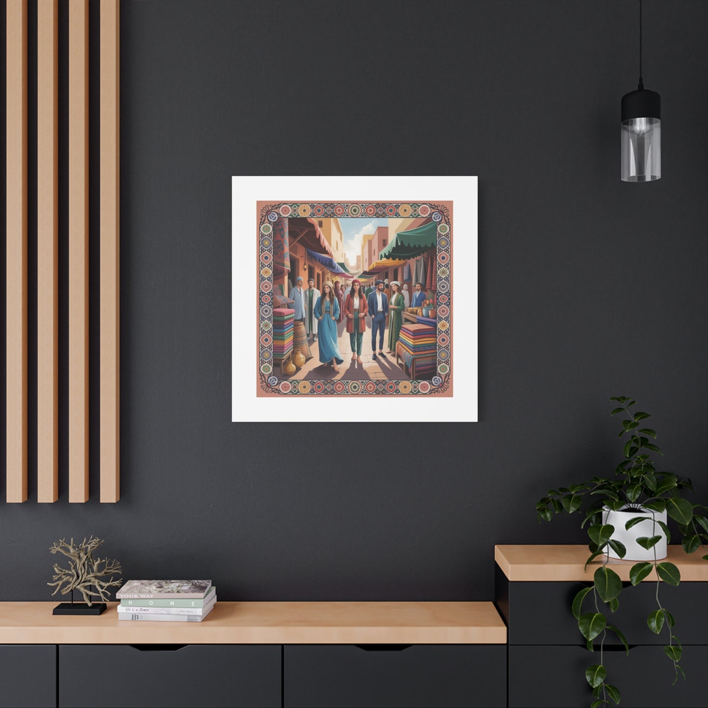 Colorful Market Scene Canvas Wall Art
