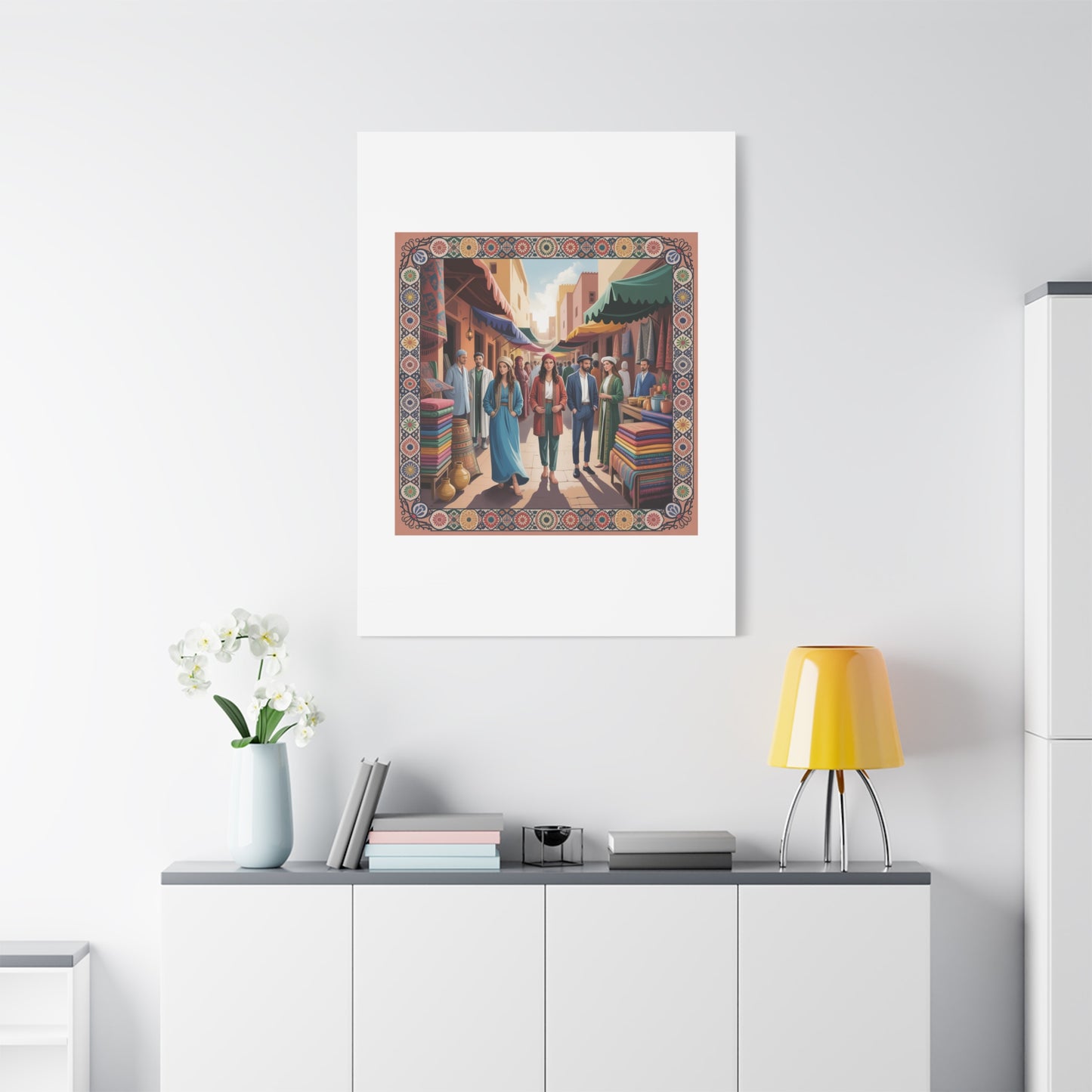 Colorful Market Scene Canvas Wall Art