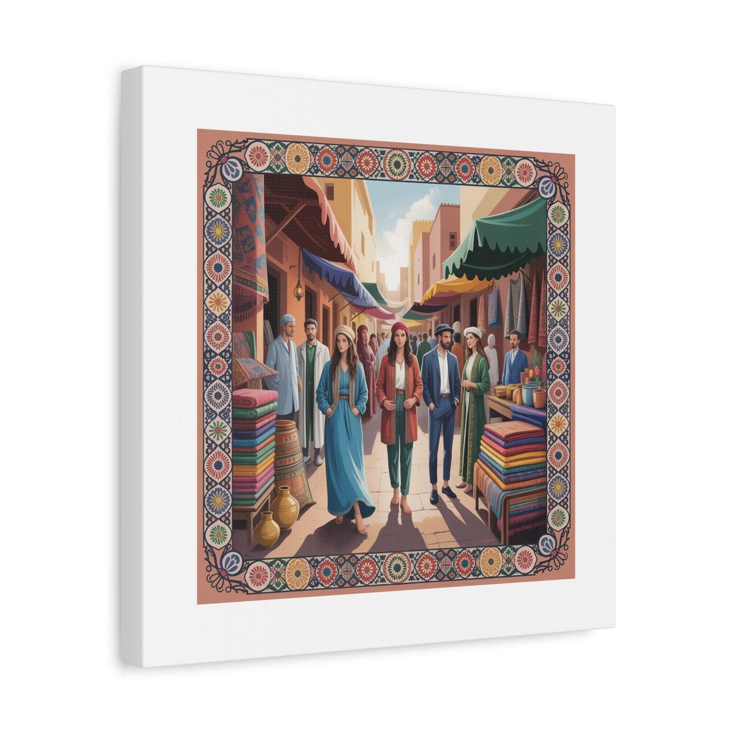 Colorful Market Scene Canvas Wall Art