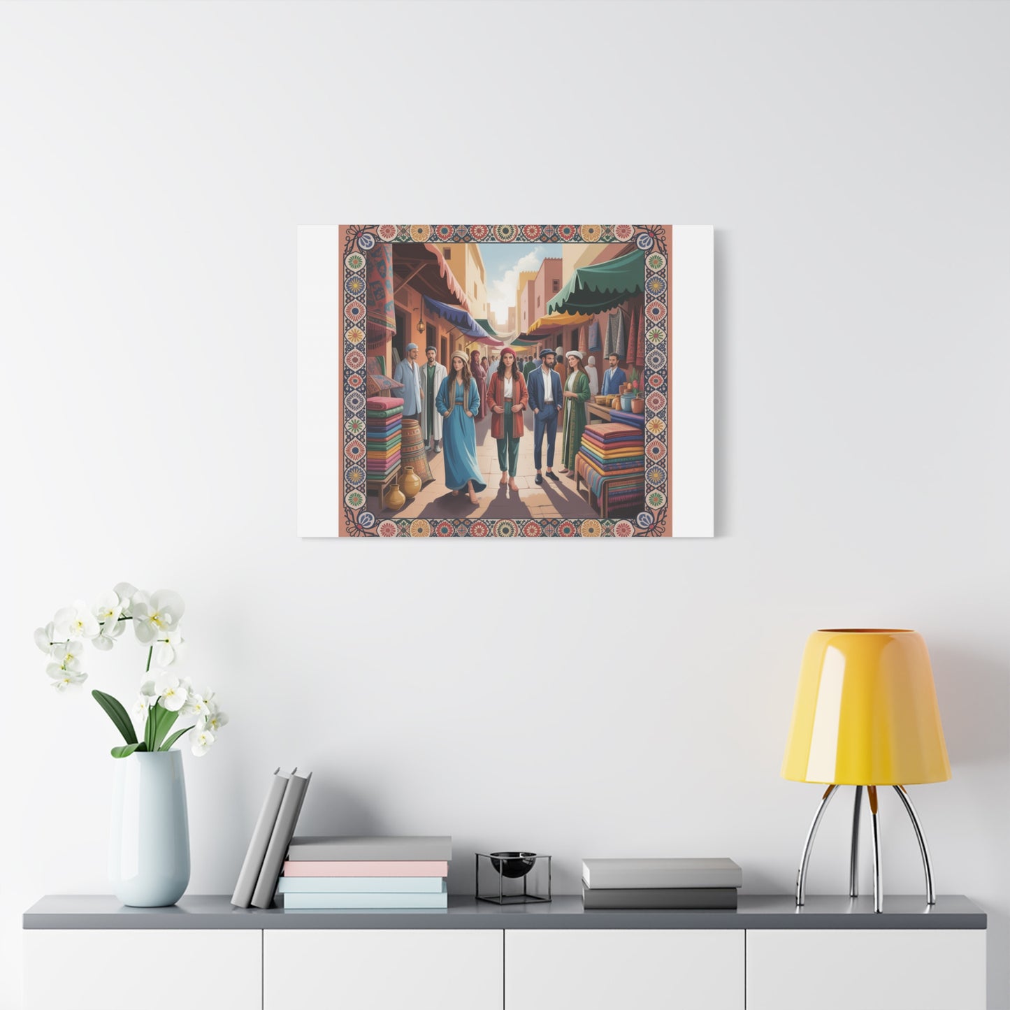 Colorful Market Scene Canvas Wall Art