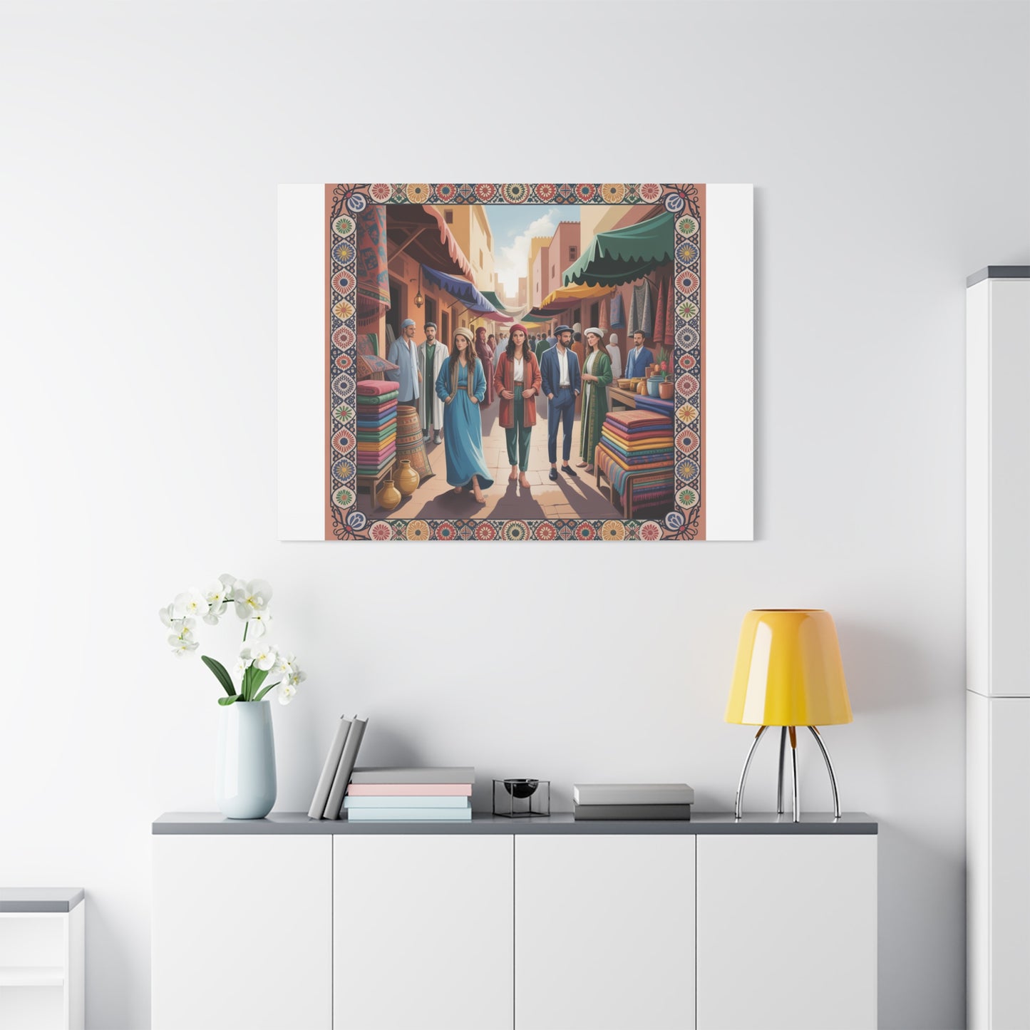 Colorful Market Scene Canvas Wall Art